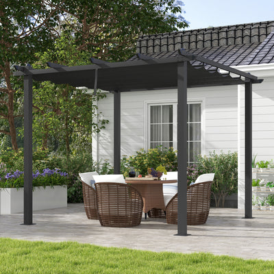 Outsunny 3 x 3m Aluminium Pergola, with Retractable Roof - Dark Grey 