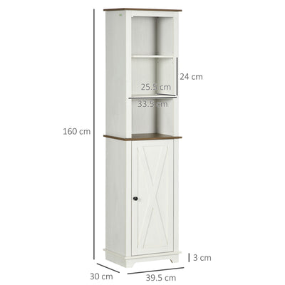 kleankin Bathroom Cabinet, Tall Storage Cabinet with Door and Adjustable Shelves, 39.5 x 30 x 160 cm, White 