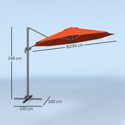 Outsunny Five-Position Overhanging Parasol - Orange 