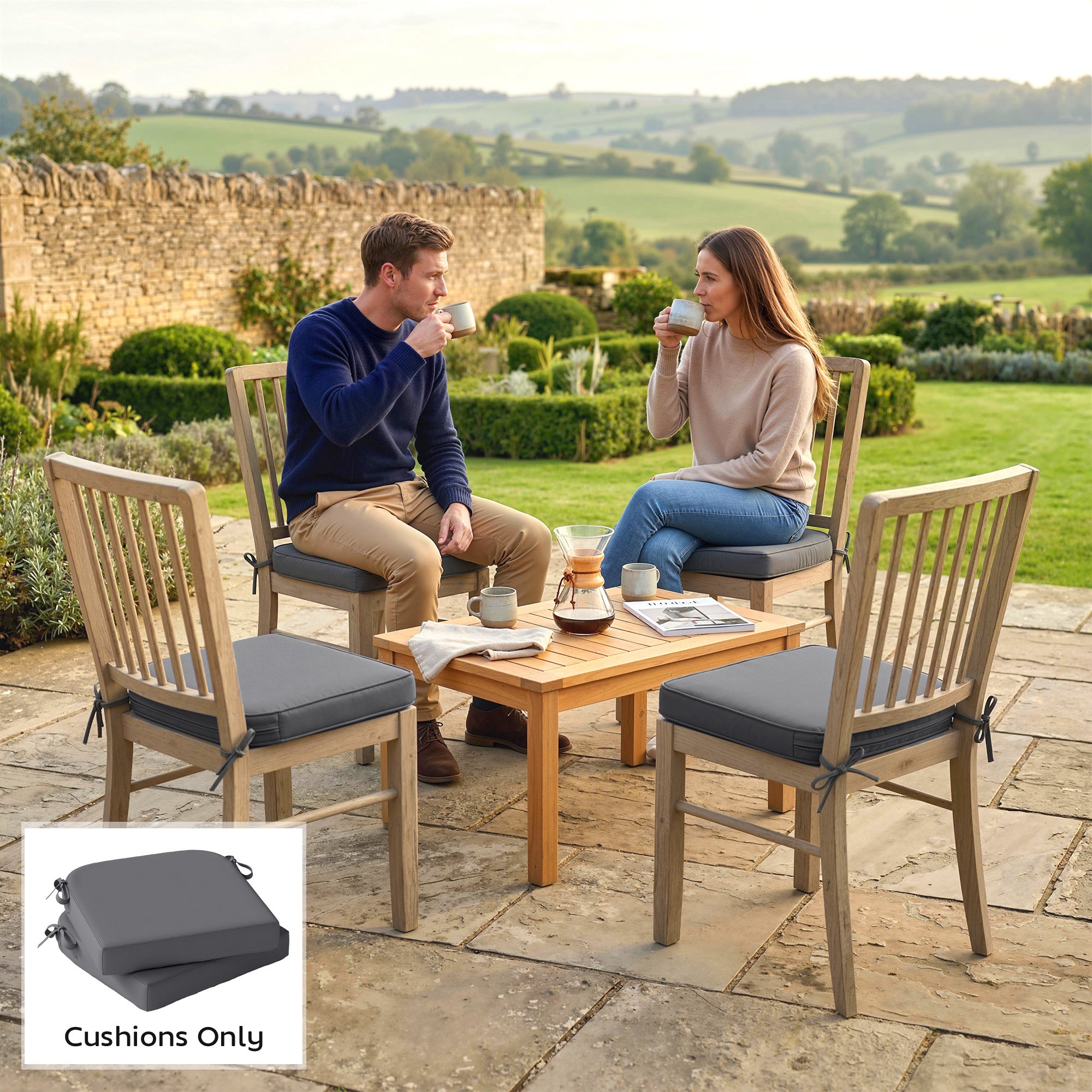 Outsunny Outdoor Chair Seat Cushions Set of 2, Garden Chair Cushions with 7cm Thick Foam & Ties, Dark Grey 
