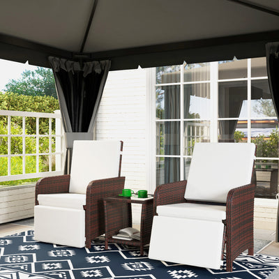 Outsunny 3 Pieces Rattan Bistro Set Balcony Furniture with Cushions, Storage Function - Mixed-Brown 