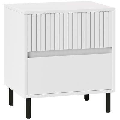 HOMCOM Simple Line Indented Two-Drawer Bedside Table - White 
