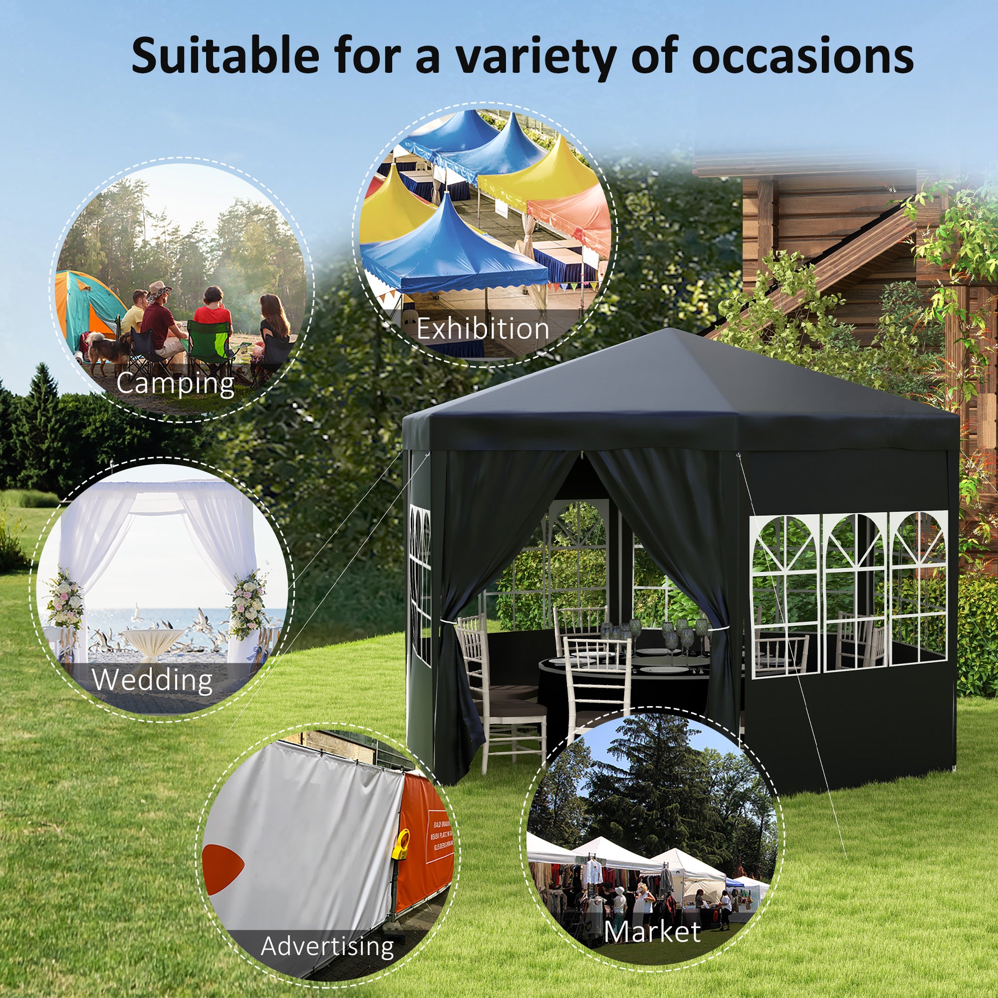 Outsunny 4 m Party Tent Wedding Gazebo Outdoor Waterproof PE Canopy Shade with 6 Removable Side Walls 