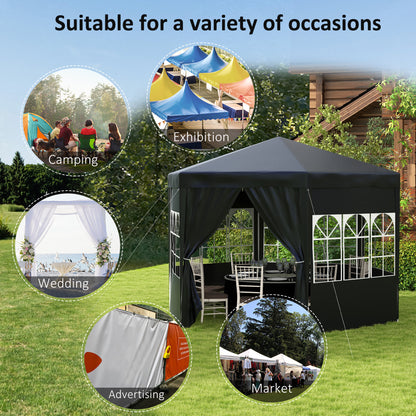 Outsunny 4 m Party Tent Wedding Gazebo Outdoor Waterproof PE Canopy Shade with 6 Removable Side Walls 