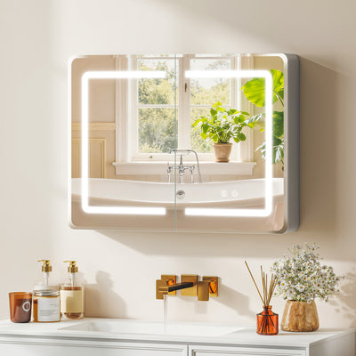HOMCOM Mirrored Bathroom Cabinet with LED Lights, 60 x 80 cm Bathroom Mirror Cabinet with Anti-Fog, 3 Colour Dimmable Lighting 