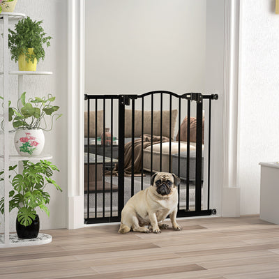 PawHut Metal 74-94cm Adjustable Pet Gate Safety Barrier w/ Auto-Close Door Black 