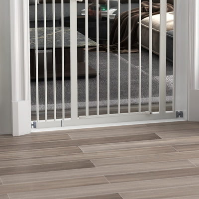 PawHut Metal 74-94cm Adjustable Pet Gate Safety Barrier w/ Auto-Close Door White 