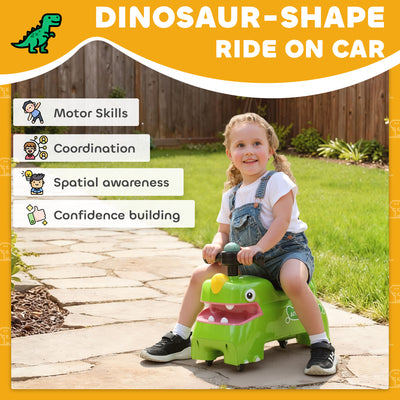 AIYAPLAY Kids Ride On Car, Dinosaur Foot to Floor Slider with Storage, Toddler Walker with Light, Sounds, Green 
