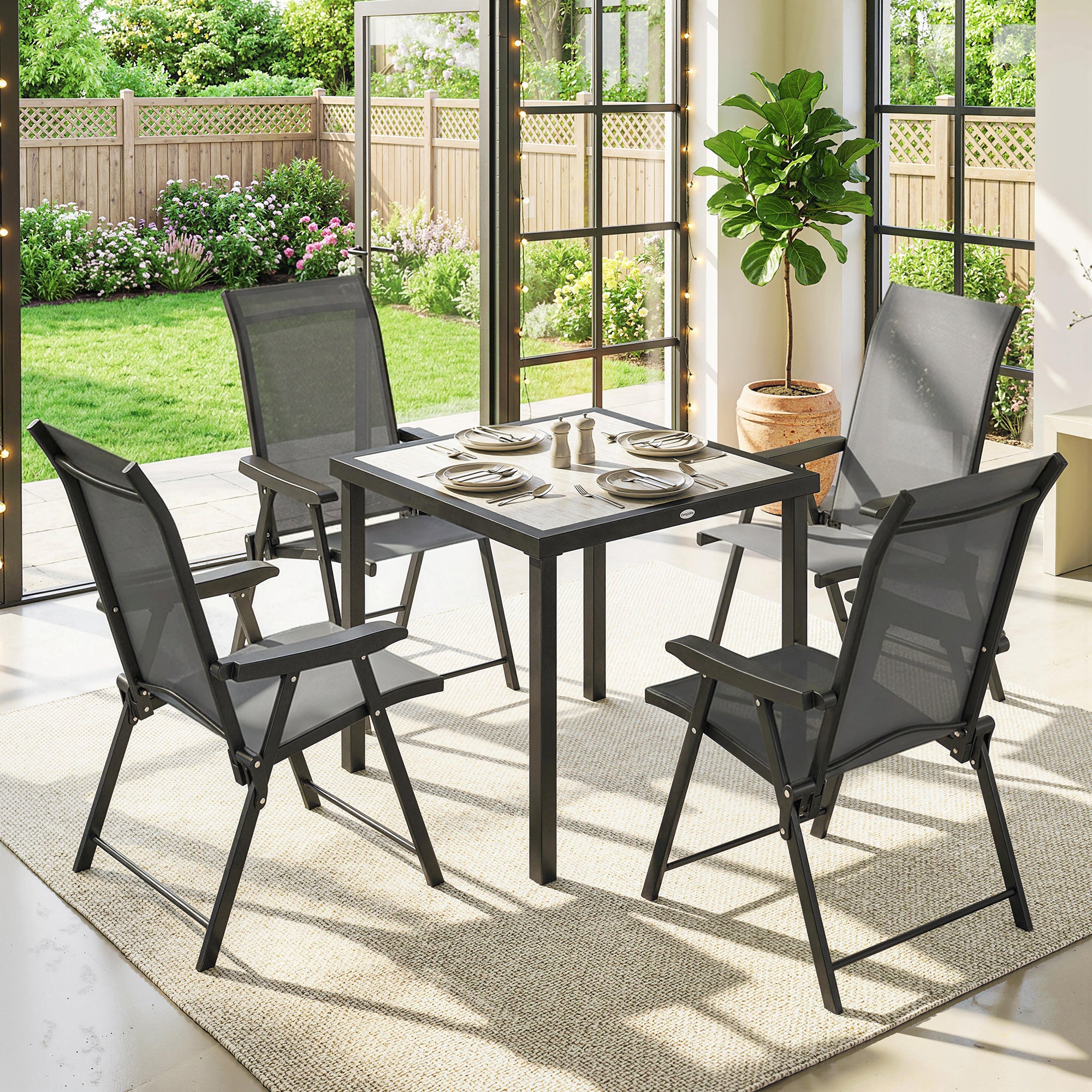 Outsunny 5 Pieces Outdoor Dining Set, Garden Dining Set for 4 with Square Table and Folding Chairs, Grey 