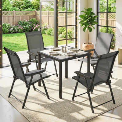Outsunny 5 Pieces Outdoor Dining Set, Garden Dining Set for 4 with Square Table and Folding Chairs, Grey 