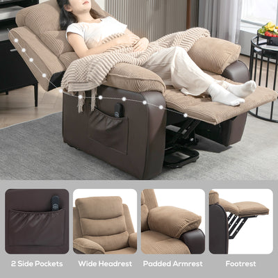 HOMCOM Power Lift Recliner Chair for Elderly, Patchwork Design Oversized Electric Riser and Recliner Armchair for Living Room with Remote Control, USB Port and 2 Side Pockets, Brown 