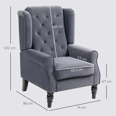 HOMCOM Wingback Accent Chair, Retro Upholstered Button Tufted Occasional Chair for Living Room and Bedroom, Charcoal Grey 