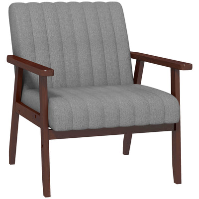 HOMCOM Mid Century Accent Chair, with Wooden Legs - Grey 