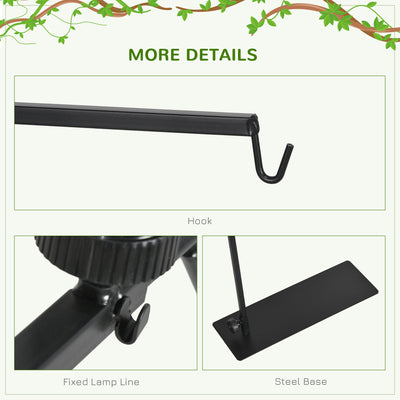 PawHut 86-129Hcm Adjustable Height and Length Reptile Lamp Stand Holder with Hook Hanging, Base - Black 