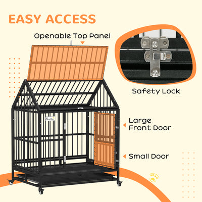 PawHut 43" Heavy Duty Dog Crate on Wheels, with Removable Tray, Openable Top 