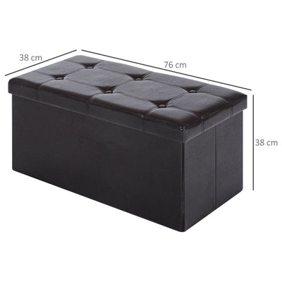 HOMCOM Folding Faux Leather Storage Cube Ottoman Bench Seat PU Rectangular Footrest Stool Box (Brown) 