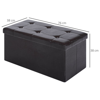 HOMCOM Folding Faux Leather Storage Cube Ottoman Bench Seat PU Rectangular Footrest Stool Box (Brown) 