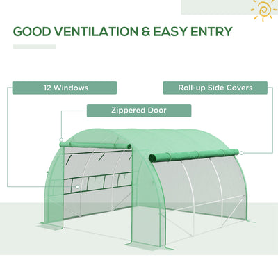 Outsunny Polytunnel Greenhouse Walk-in Grow House Tent with Roll-up Sidewalls, Zipped Door and 6 Windows, 3x3x2m Green 