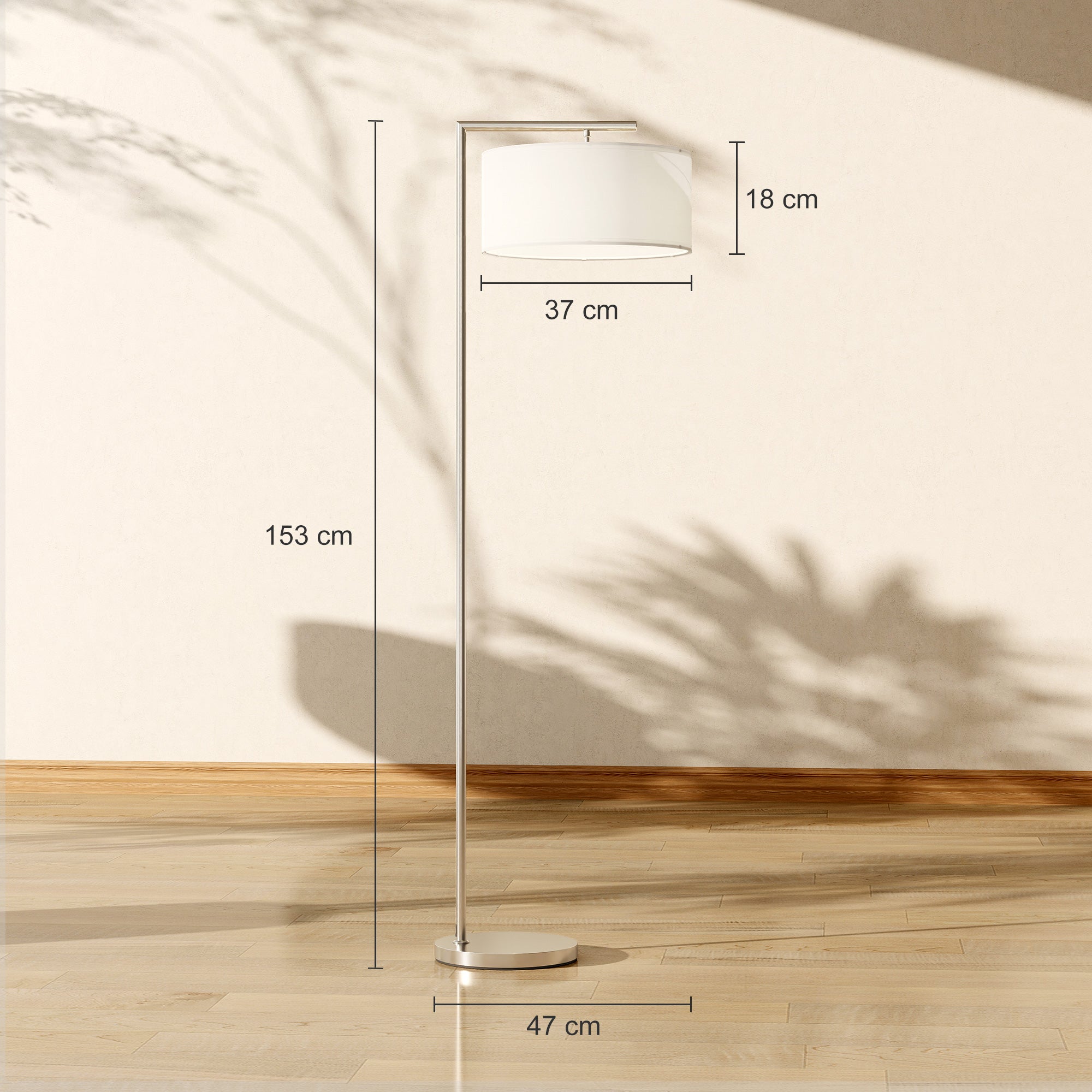 HOMCOM Floor Lamp, Modern Standing Lamp with Linen Lampshade, Round Base for Living Room, Bedroom, Dining Room, 153cm, Silver Tone 