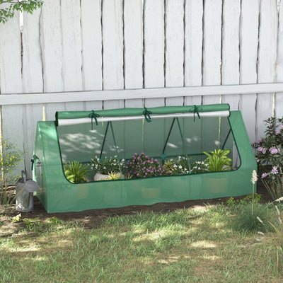 Outsunny Portable Small Polytunnel, Mini Greenhouse with Mesh Windows for Indoor and Outdoor, 240x90x90cm, Green 