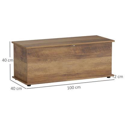 HOMCOM 113L Storage Chest, Storage Box with Flip-Top Lid and 2 Safety Hinges, Storage Trunk for Living Room, Entryway, 100 x 40 x 40 cm, Grey Wood Grain