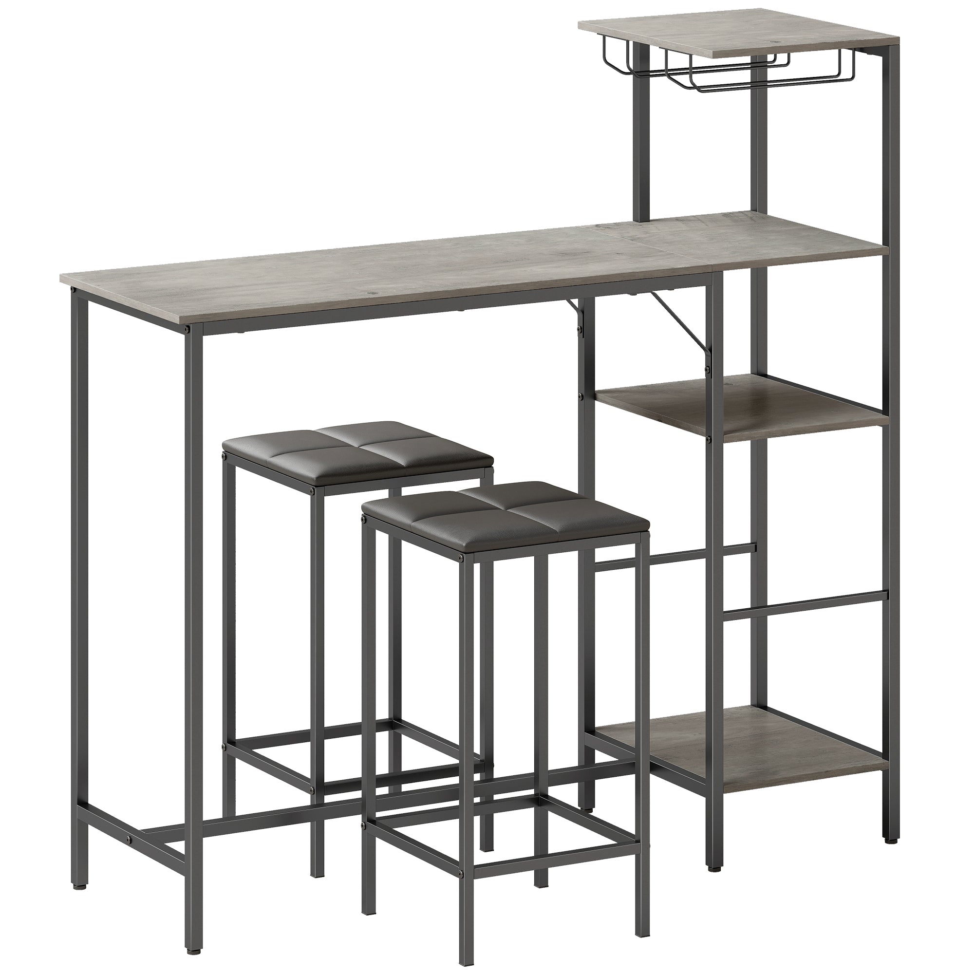 HOMCOM 3 Piece Breakfast Bar Table and Stools Set, Washed Grey 