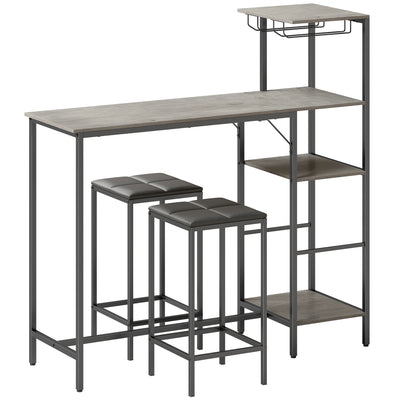 HOMCOM 3 Piece Breakfast Bar Table and Stools Set, Washed Grey 
