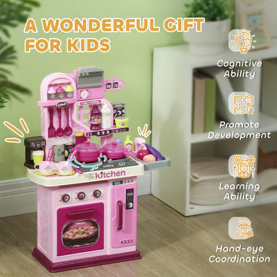 AIYAPLAY Kids Kitchen with 33 Pieces, Lights, Sounds, Storage, for Ages 3-6 Years, Pink 