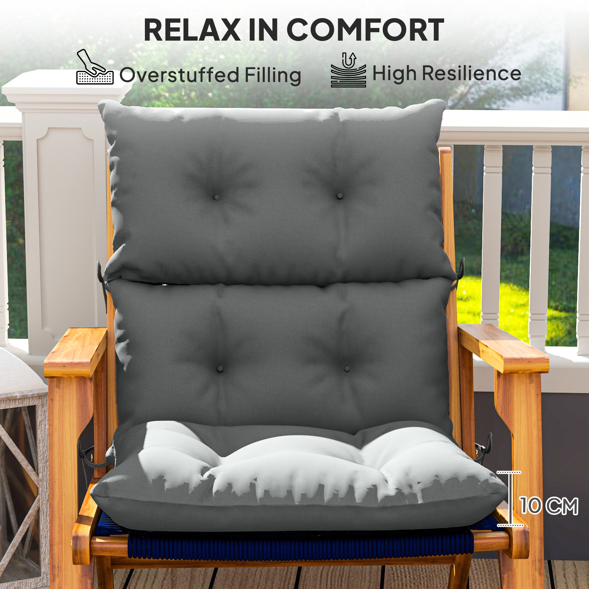 Outsunny 115 x 56cm Rocking Chair Padded Seat Cushion - Light Grey