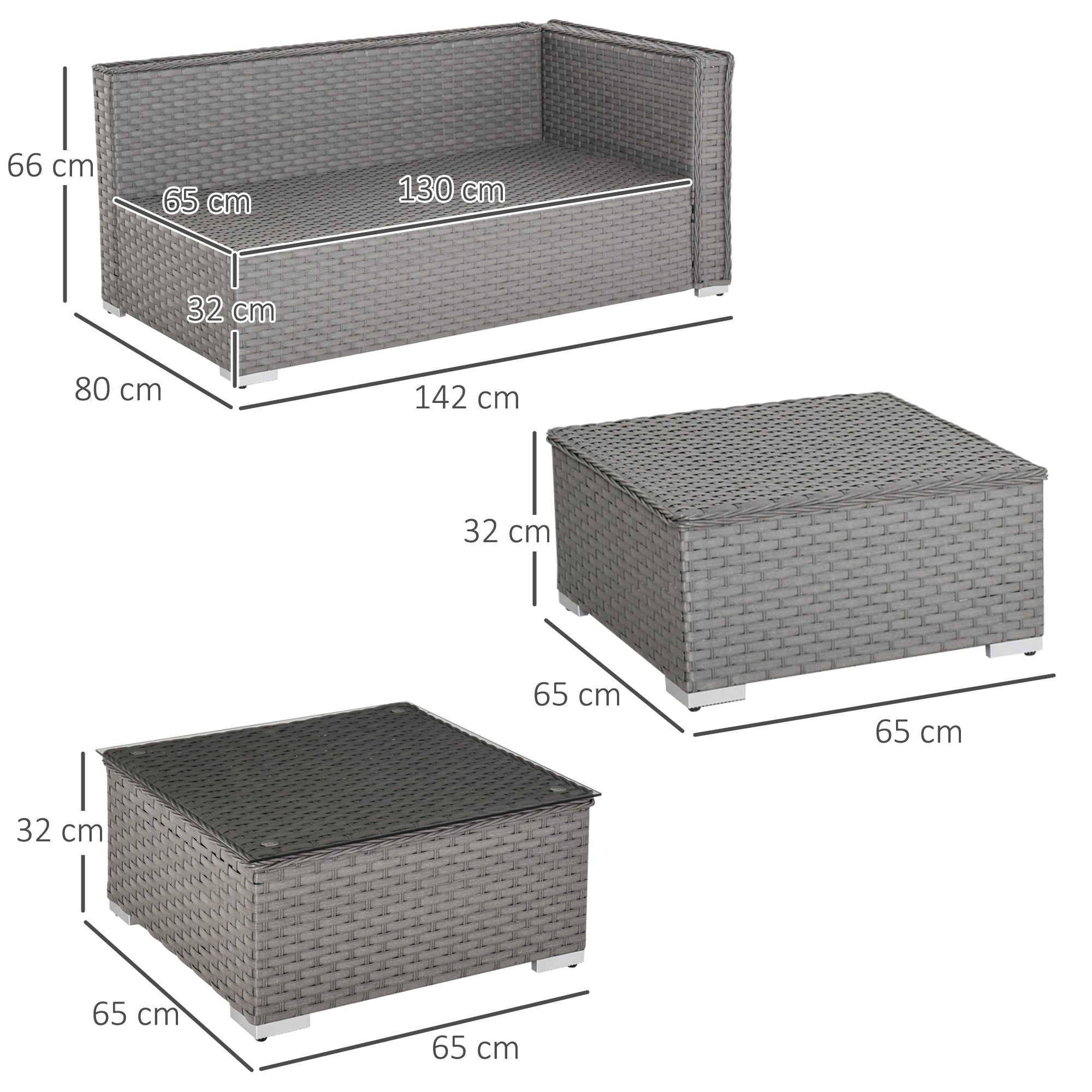 Outsunny 5 PCs PE Rattan Wicker Corner Sofa Set Bonzer Outdoor Conservatory Furniture Lawn Patio Tea Table Footstool w/ Cushion - Grey 