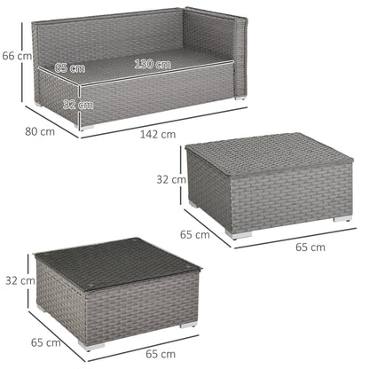 Outsunny 5 PCs PE Rattan Wicker Corner Sofa Set Bonzer Outdoor Conservatory Furniture Lawn Patio Tea Table Footstool w/ Cushion - Grey 