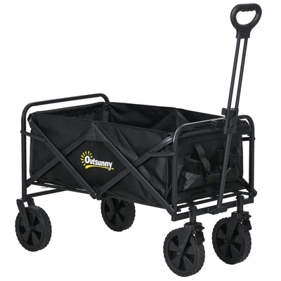 Outsunny Folding Steel Frame Garden Storage Cart, with Wheels and Handle - Black 