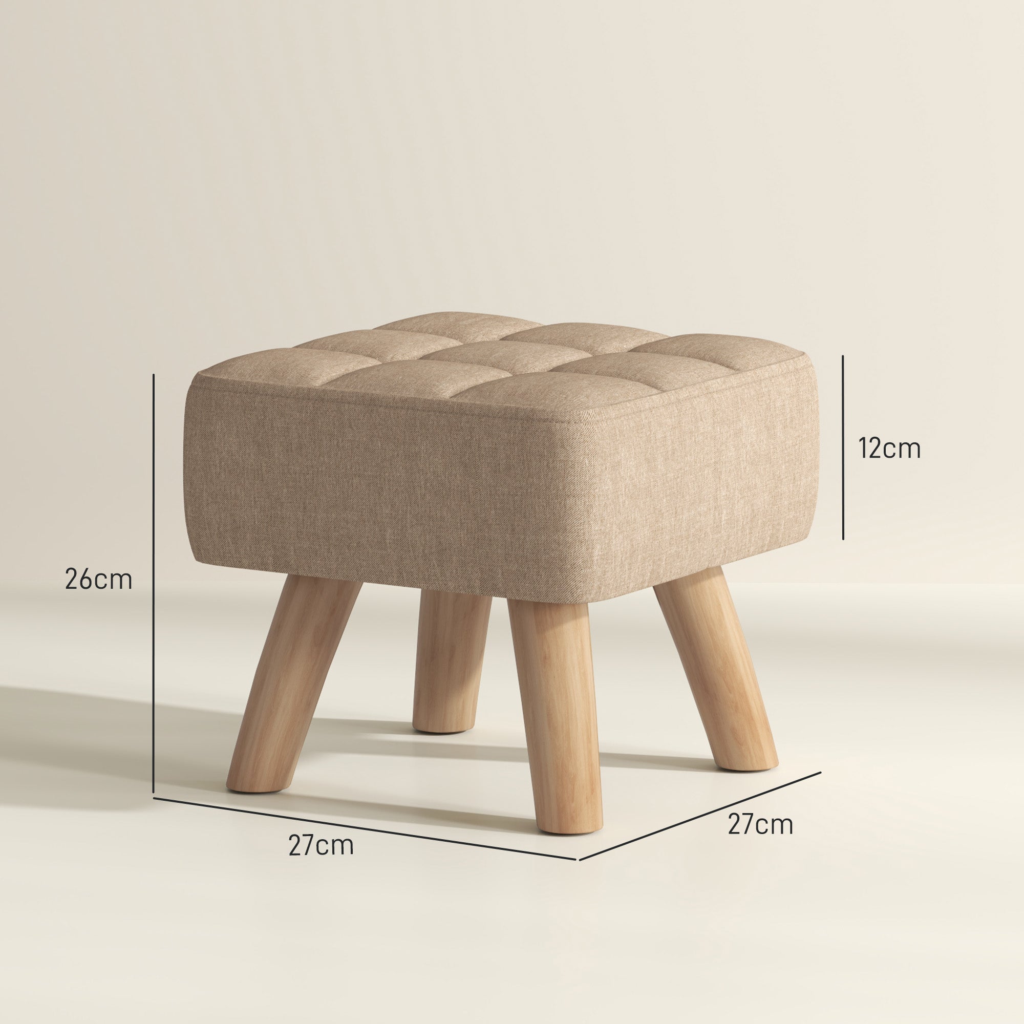 HOMCOM Linen-Look Square Padded Footstool - Brown 