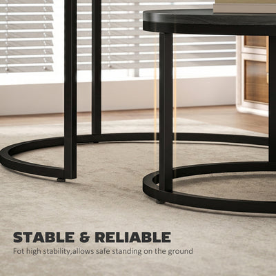 HOMCOM Set of Two Wood-Effect Stacking Tables - Black Wood Grain 