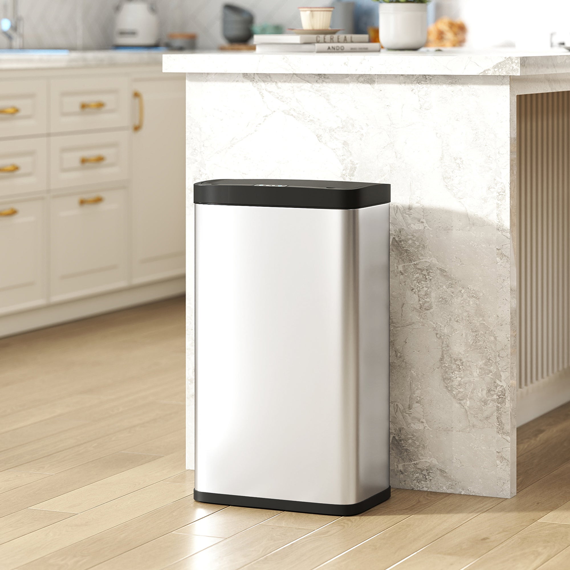 HOMCOM 45L Stainless Steel Sensor Bin - Silver Tone 