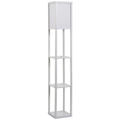 HOMCOM 3-Tier Floor Lamp, Floor Light with Storage Shelf, Reading Standing Lamp with Acrylic Shade for Living Room, Bedroom, Kitchen, Dining Room, Office, Dorm, 160cm, White 