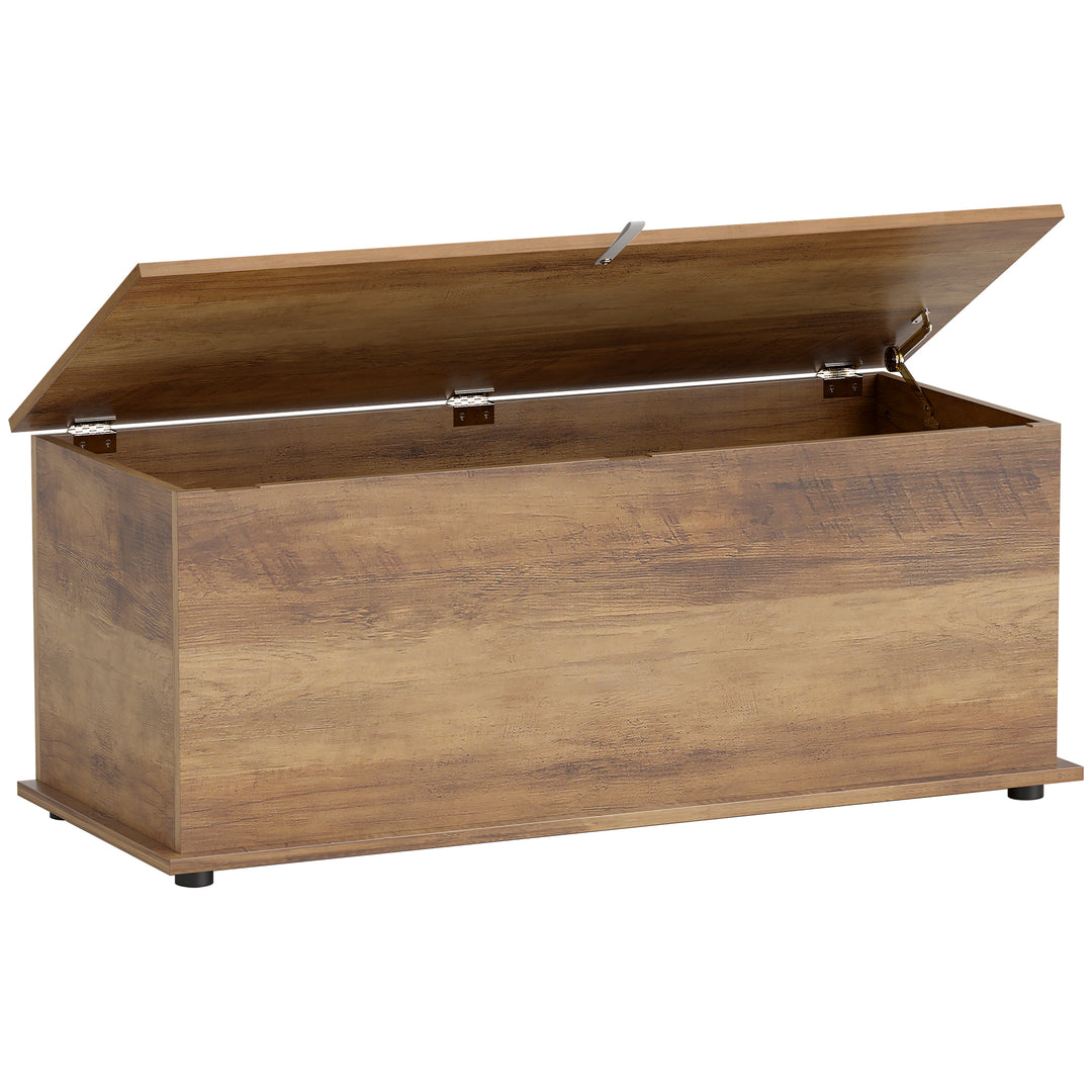HOMCOM 113L Storage Chest, Storage Box with Flip-Top Lid and 2 Safety Hinges, Storage Trunk for Living Room, Entryway, 100 x 40 x 40 cm, Grey Wood Grain 