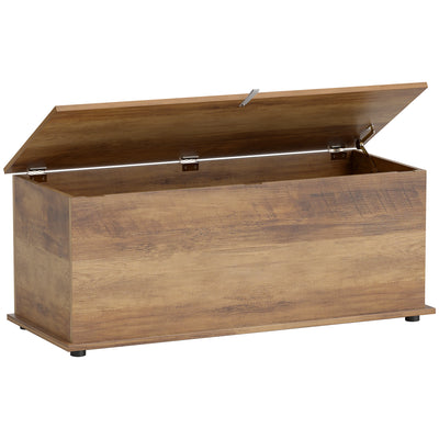 HOMCOM 113L Storage Chest, Storage Box with Flip-Top Lid and 2 Safety Hinges, Storage Trunk for Living Room, Entryway, 100 x 40 x 40 cm, Grey Wood Grain 