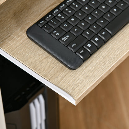 HOMCOM Compact Computer Desk with Keyboard Tray, Home Office Desk with Drawer for Bedroom Study, Oak Colour 