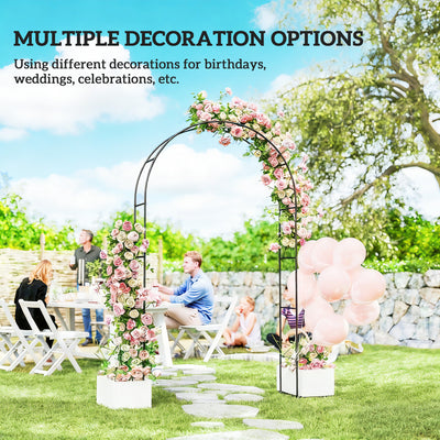Outsunny Garden Arch, 2.4 m High x 1.5 m Wide Metal Garden Trellis for Climbing Plants, Outdoor Wedding Arch for Bridal, Black 