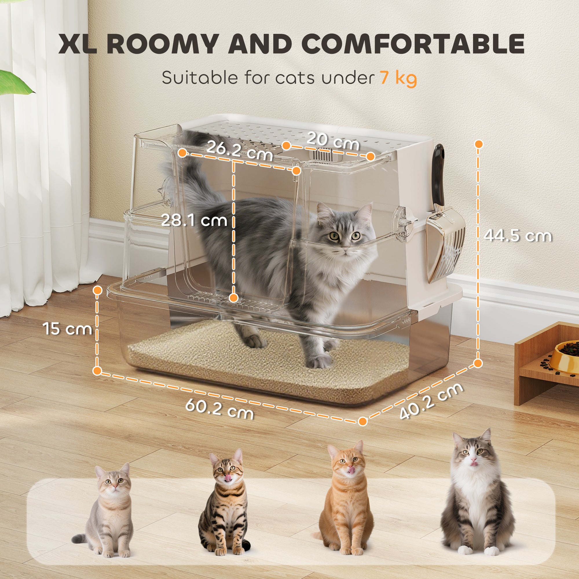 PawHut XL Stainless Steel Litter Box w/ 100° Flip Top, Scoop, Side Top Dual Entry, Odor Free, Easy Cleaning, Anti Leakage 