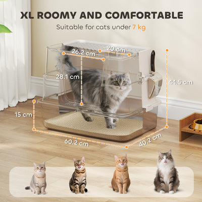 PawHut XL Stainless Steel Litter Box w/ 100° Flip Top, Scoop, Side Top Dual Entry, Odor Free, Easy Cleaning, Anti Leakage 