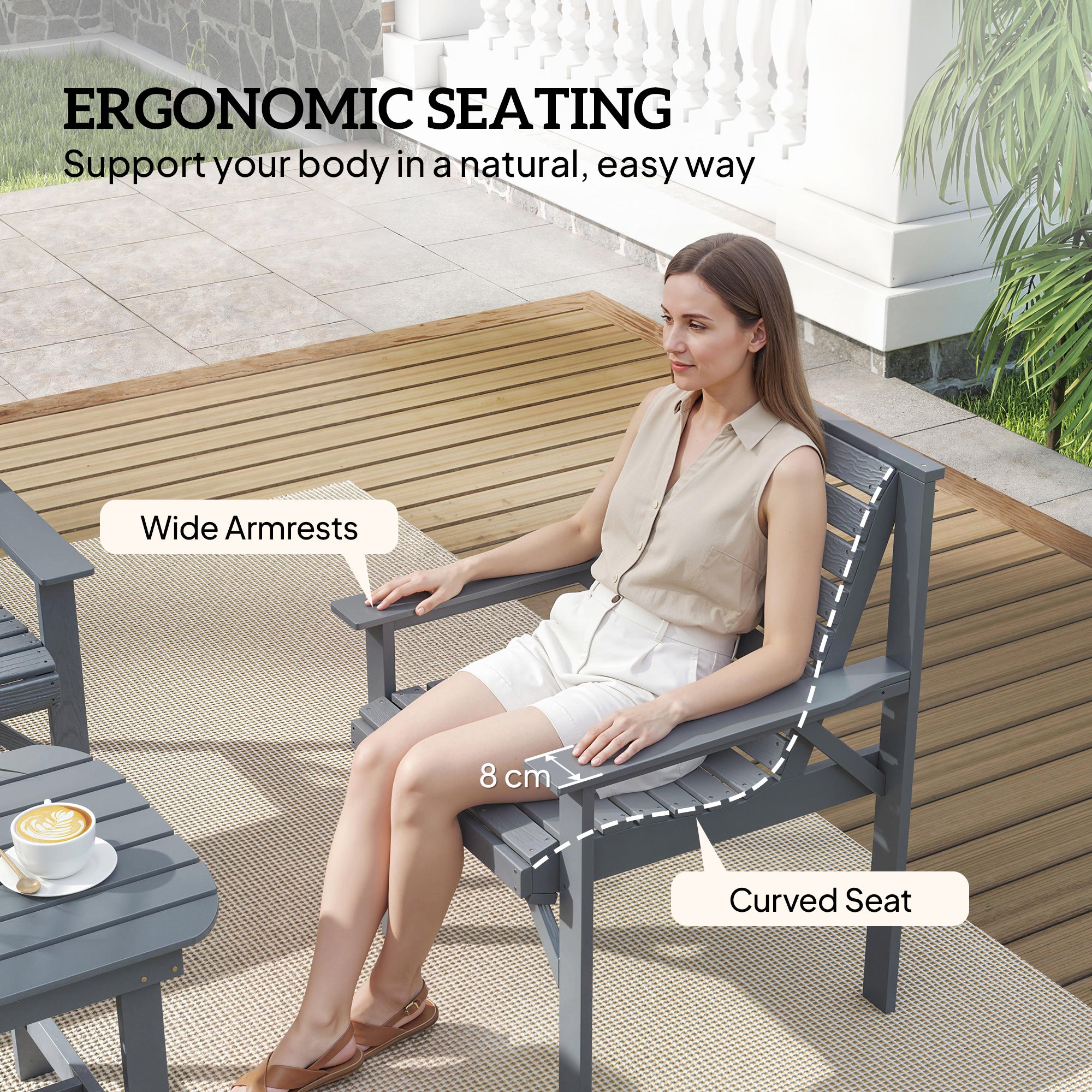 Outsunny 4 Piece Wooden Garden Furniture Set, Outdoor Garden Sofa Set with 2 Armchairs, Loveseat and Coffee Table, Grey 
