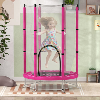 AIYAPLAY 4.6FT Toddler Trampoline w/ Safety Enclosure Net, for Indoor Outdoor Use, Ages 3-6 Years, Sun Pattern - Pink 