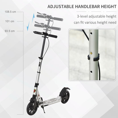 HOMCOM Teen/Adults Aluminium Folding Kick Scooter w/ Shock Mitigation System Silver 
