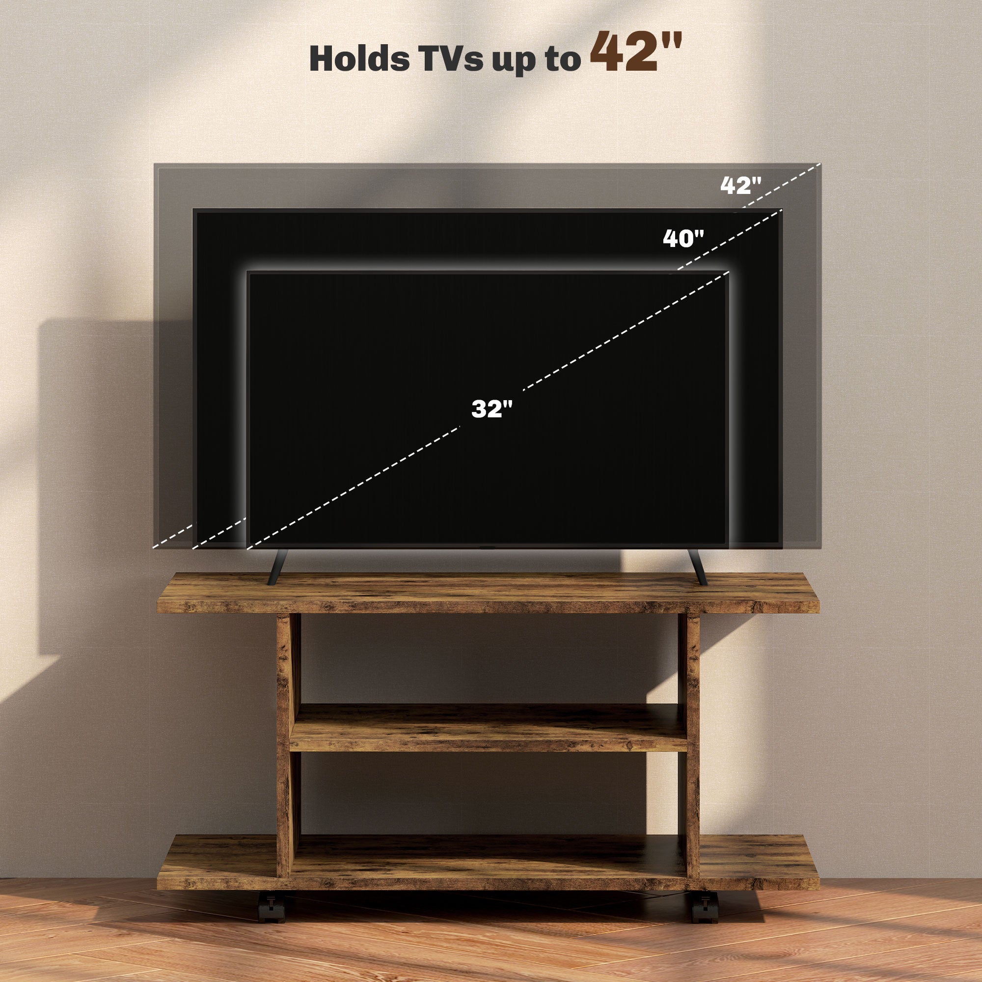 HOMCOM Modern TV Cabinet Stand Storage Shelves Table Mobile Bedroom Furniture Bookshelf Bookcase Rustic Brown 