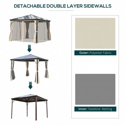 Outsunny 3x3 m Gazebo W/Mosquito Net-Brown/Black/Beige 