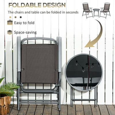 Outsunny Three-Piece Garden Seat Set, with Glass-Top Table - Dark Grey 
