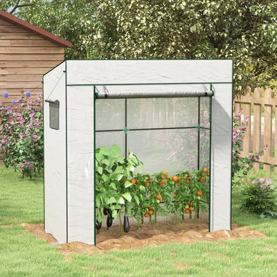 Outsunny PE Cover Walk-in Outdoor Greenhouse, White 
