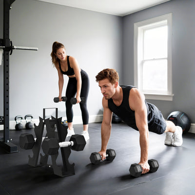 SPORTNOW Hex Dumbbell Set with Weights Storage Rack, Rubber Coated Dumbbells, Non-Slip Chrome Handles, Space-Saving for Home Gym Weight Lifting Strength Training, 2 x 2kg, 2 x 5kg, 2 x 8kg 